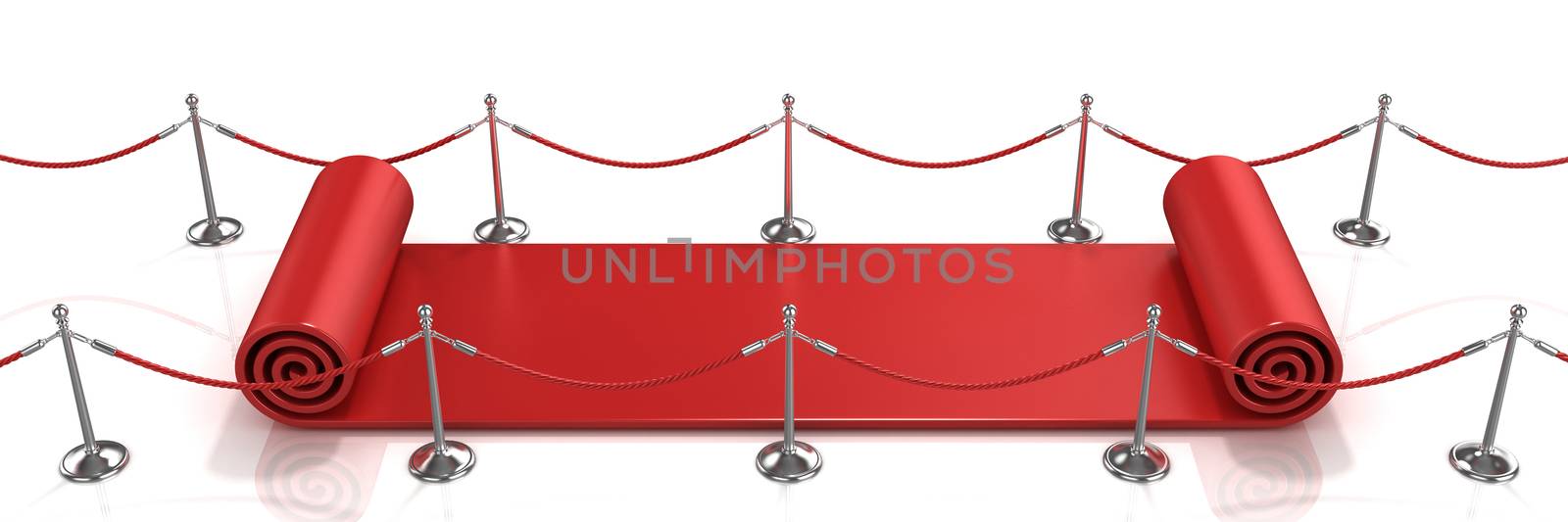Red carpet unrolling concept on white background