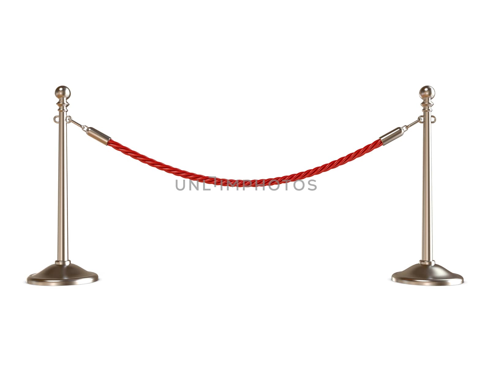 Barrier rope on white. 3D render illustration isolated on white background