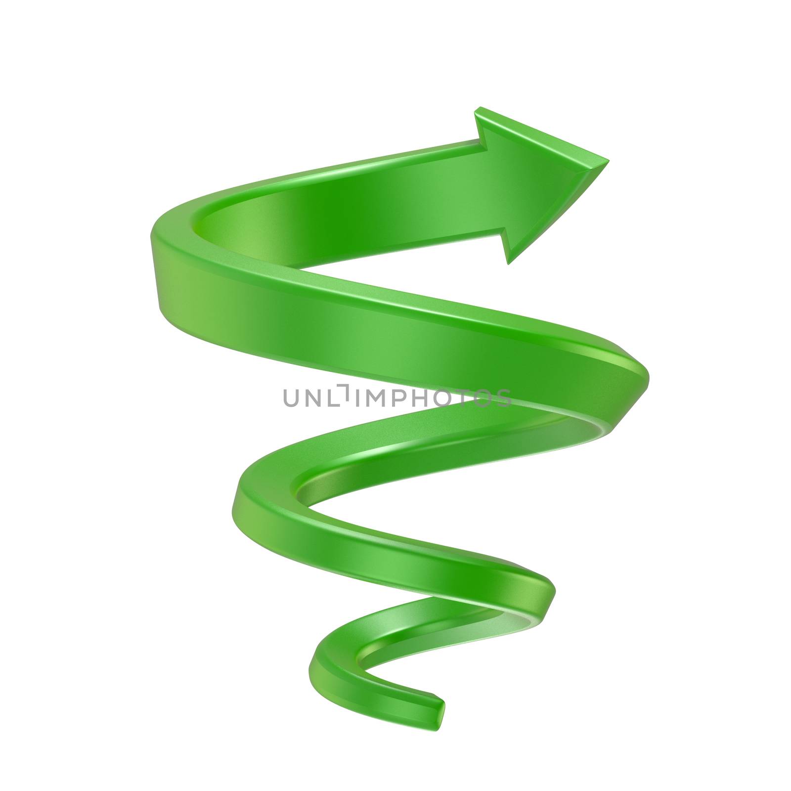 Green spiral arrow. Side view. 3D by djmilic