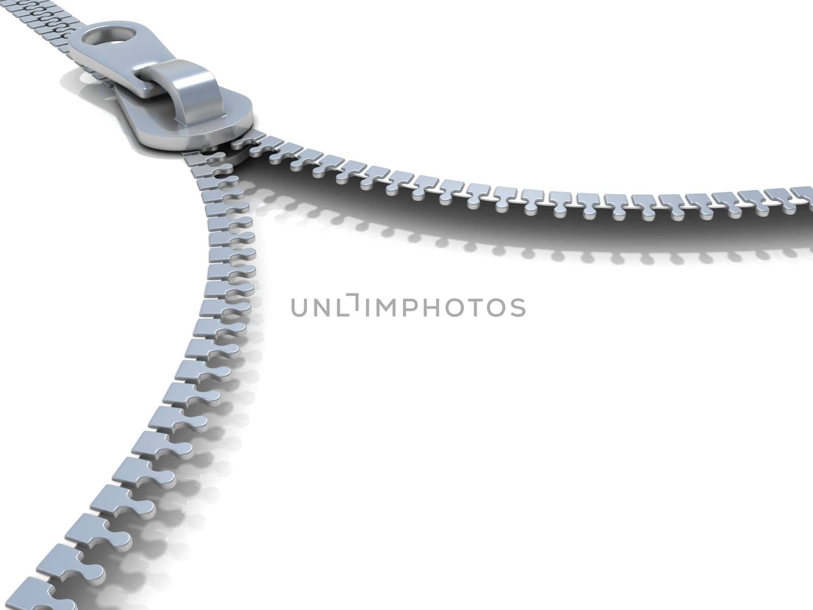 Zipper. Side view. 3D render illustration isolated on white background