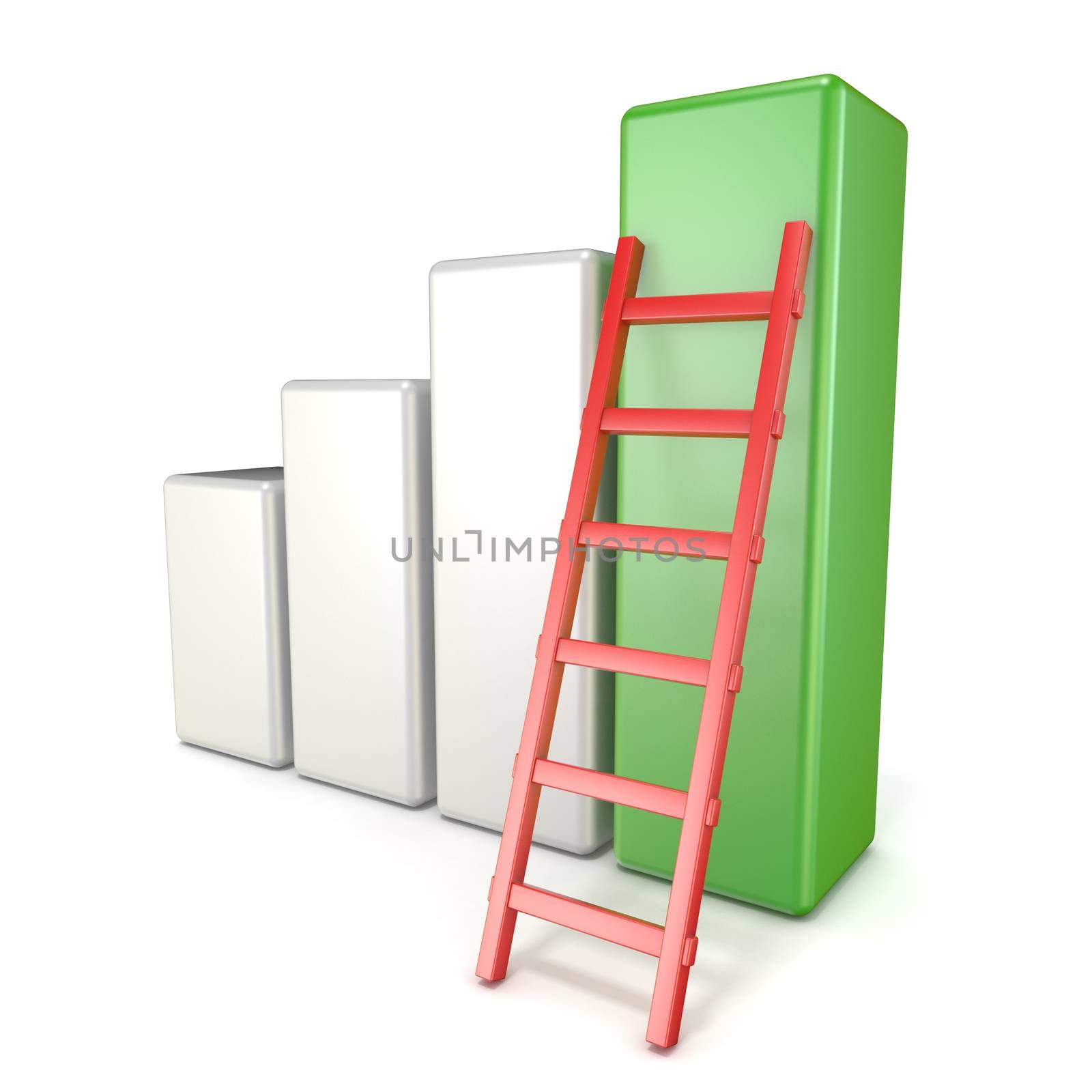 Statistic graph with ladder. Success concept. 3D render illustration isolated on white background
