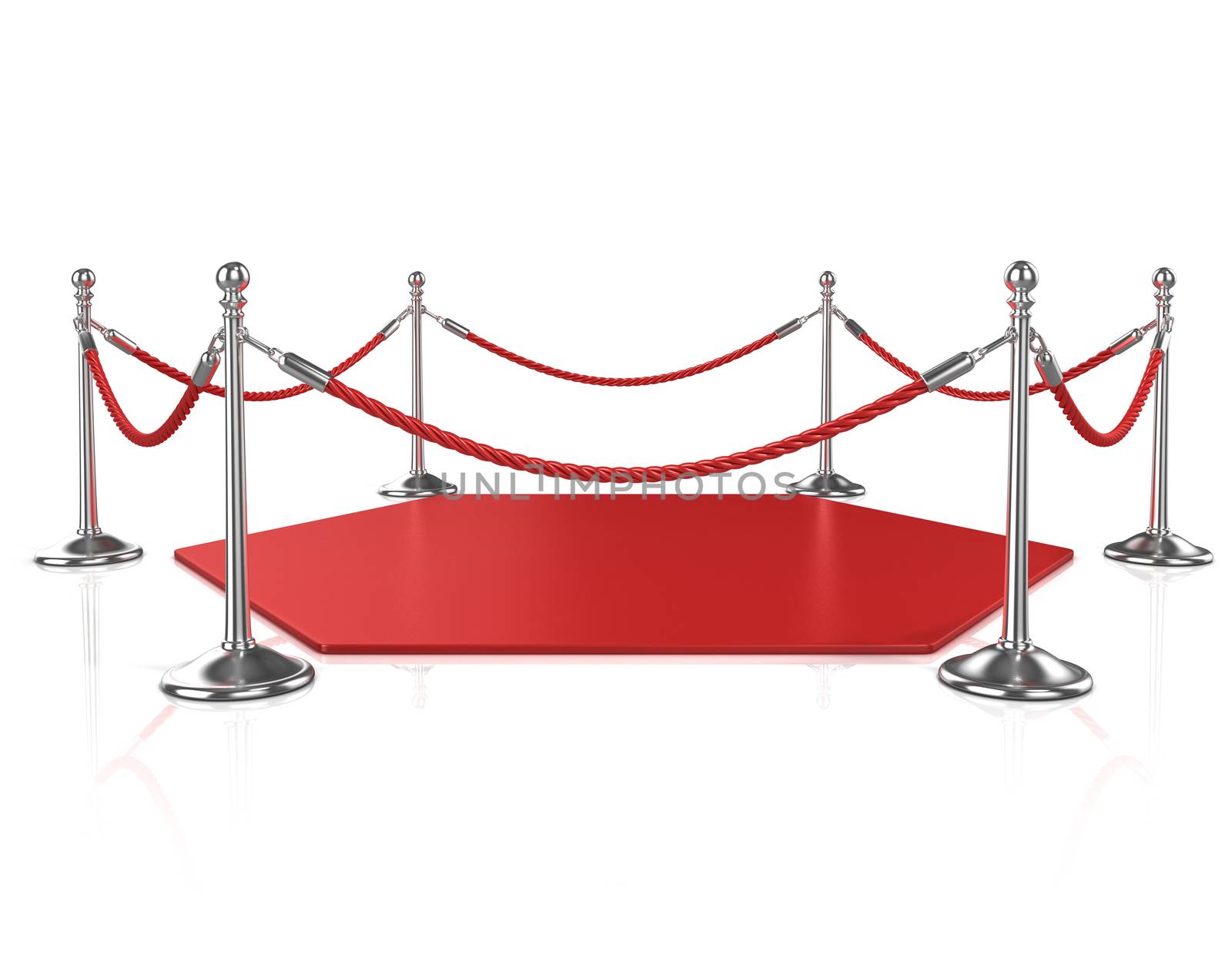 Red hexagon carpet surrounded with red rope and silver column by djmilic
