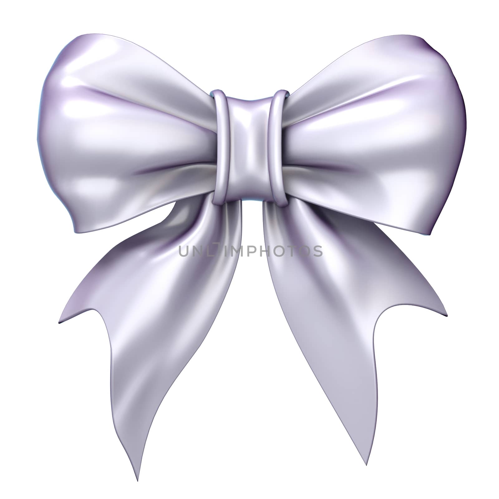 White, satin, glossy ribbon bow. 3D render illustration isolated on white background
