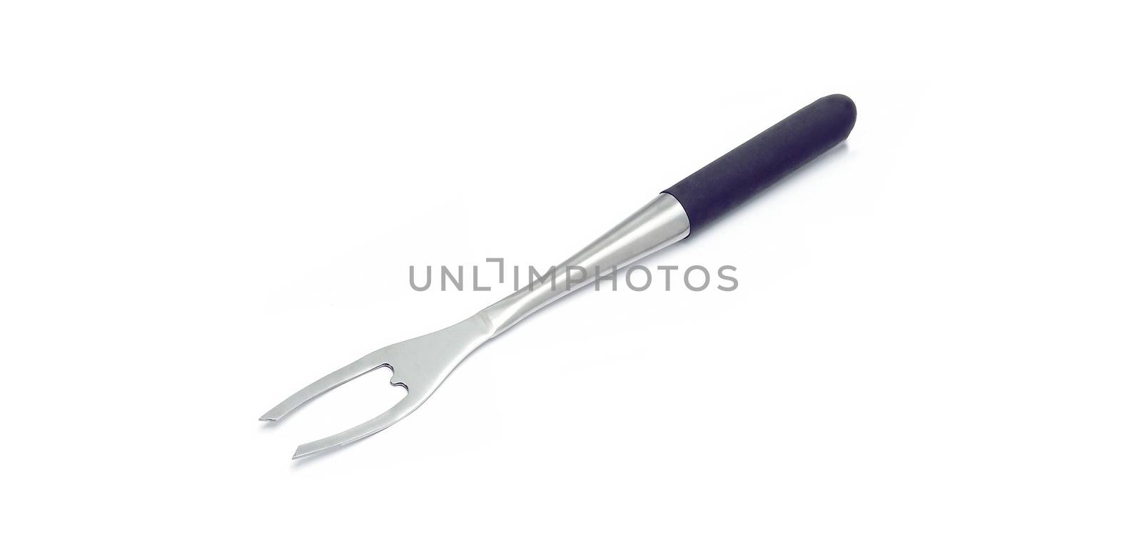 Steak and barbeque fork isolated on white background