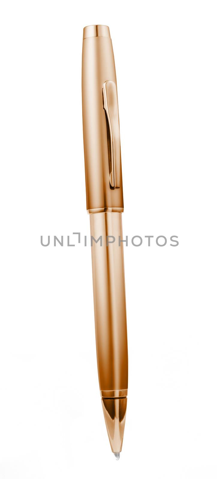 Copper metal pen isolated on white background