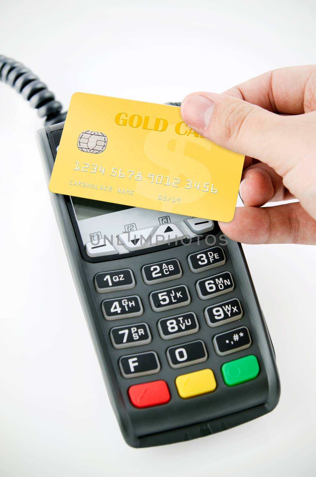 Contactless gold payment card with NFC chip using with terminal device