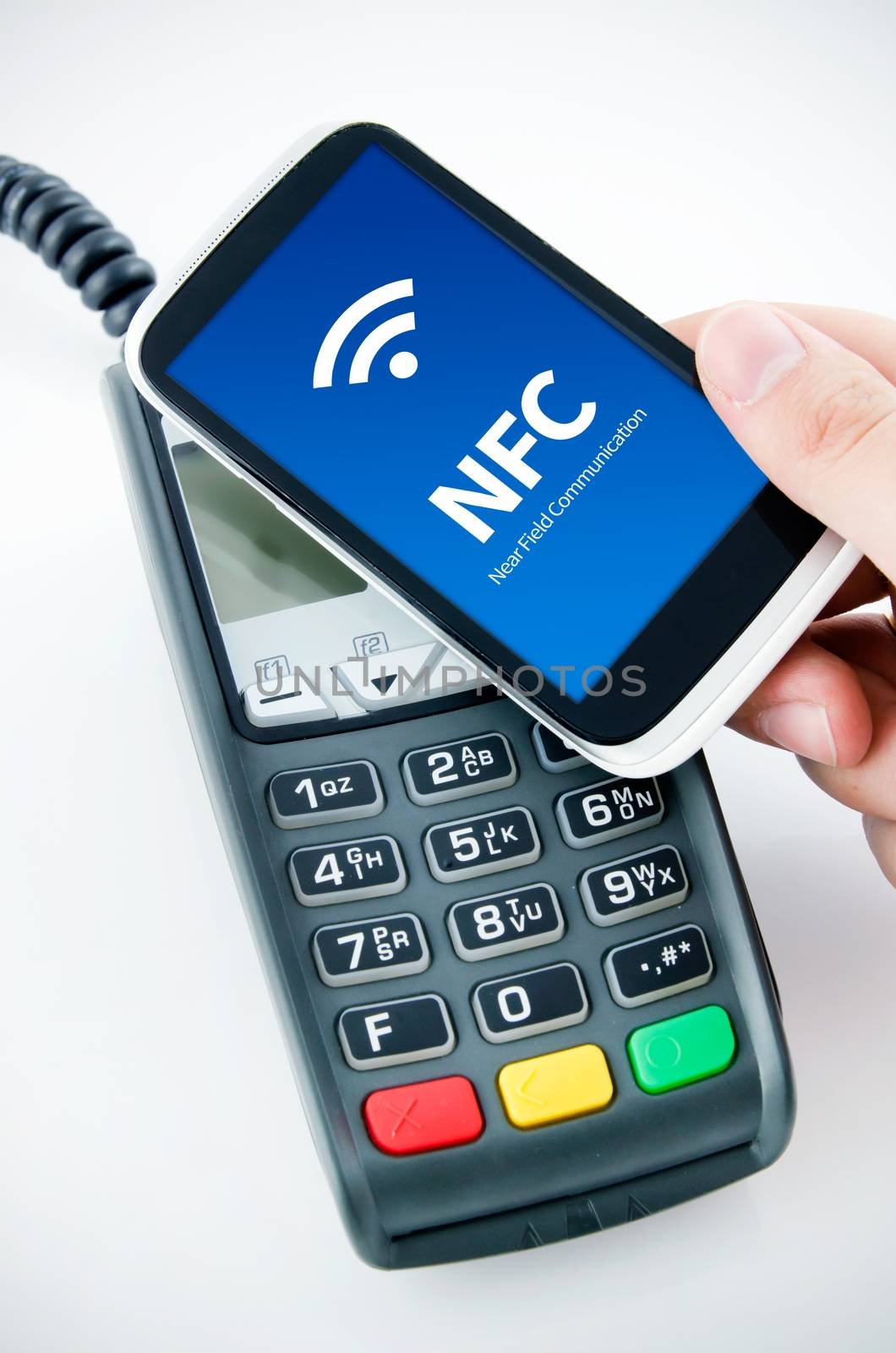 Contactless payment card with NFC chip in smart phone by simpson33