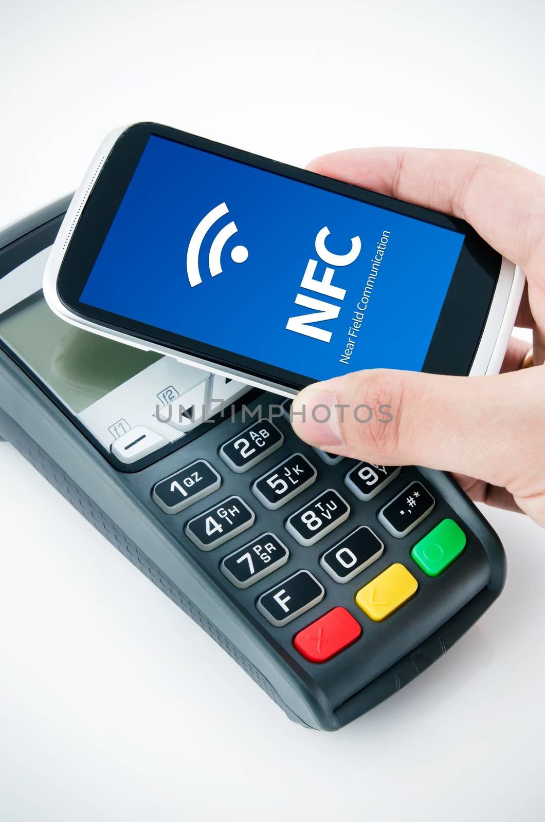 Contactless payment card with NFC chip in smart phone by simpson33