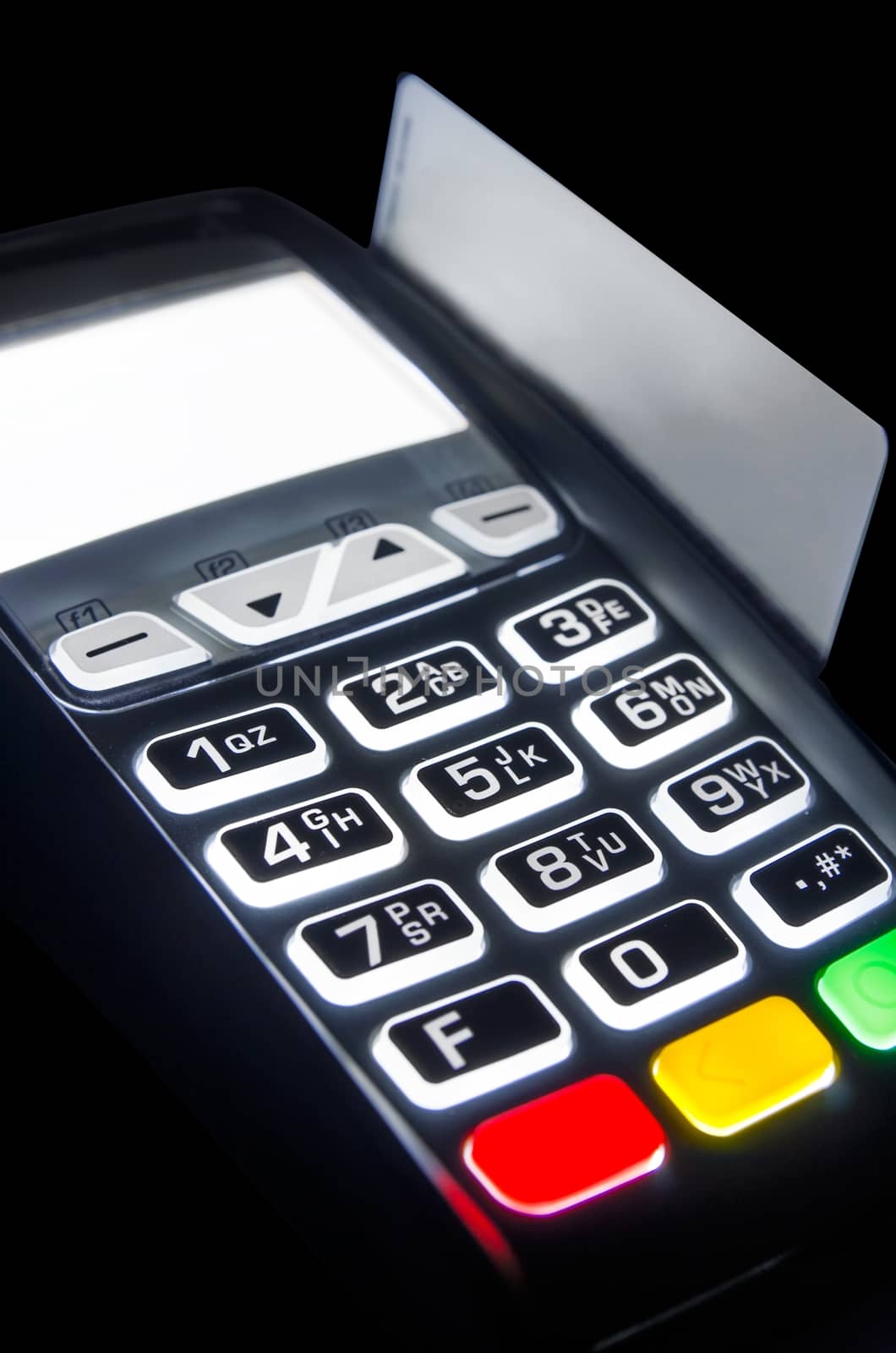 Payment terminal with lighting keypad at night