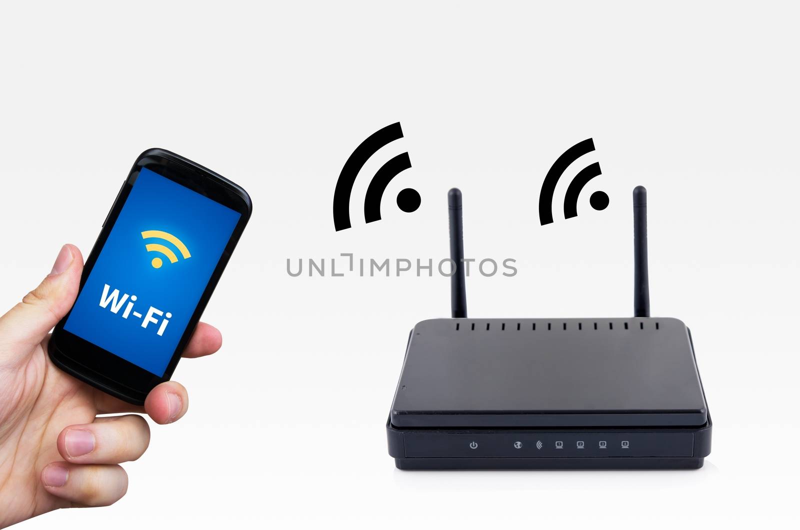 Wireless router with mobile device network concept 