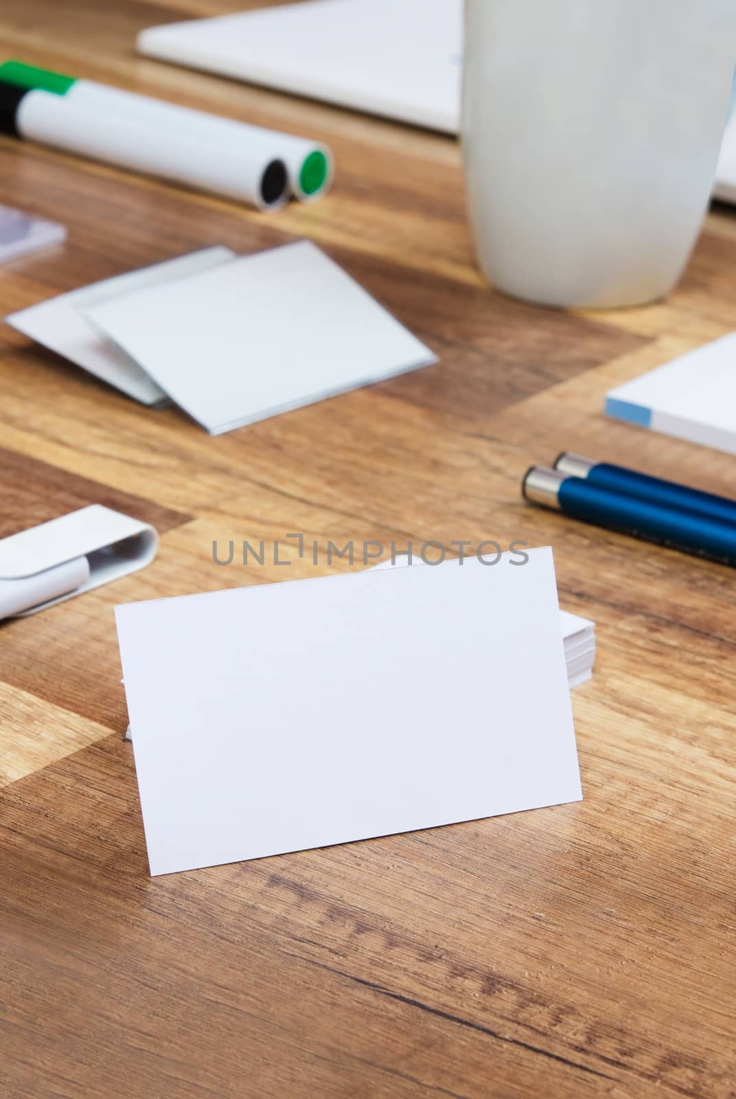 Mockup business template on wooden background