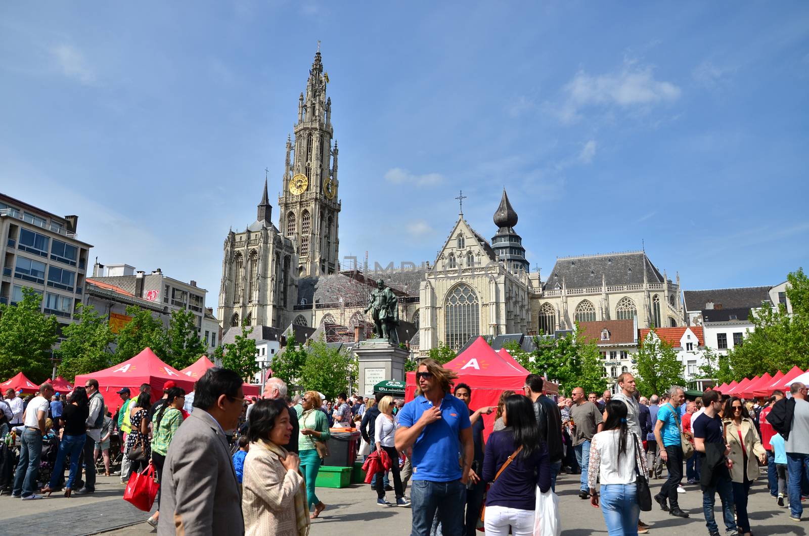 Antwerp, Belgium - May 10, 2015: Tourist visit Thailand Festival at Groenplaats by siraanamwong