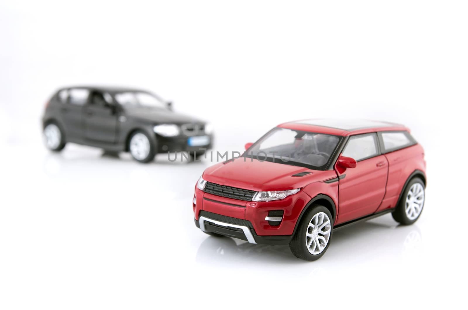 Red and black cars toy set isolated on white background