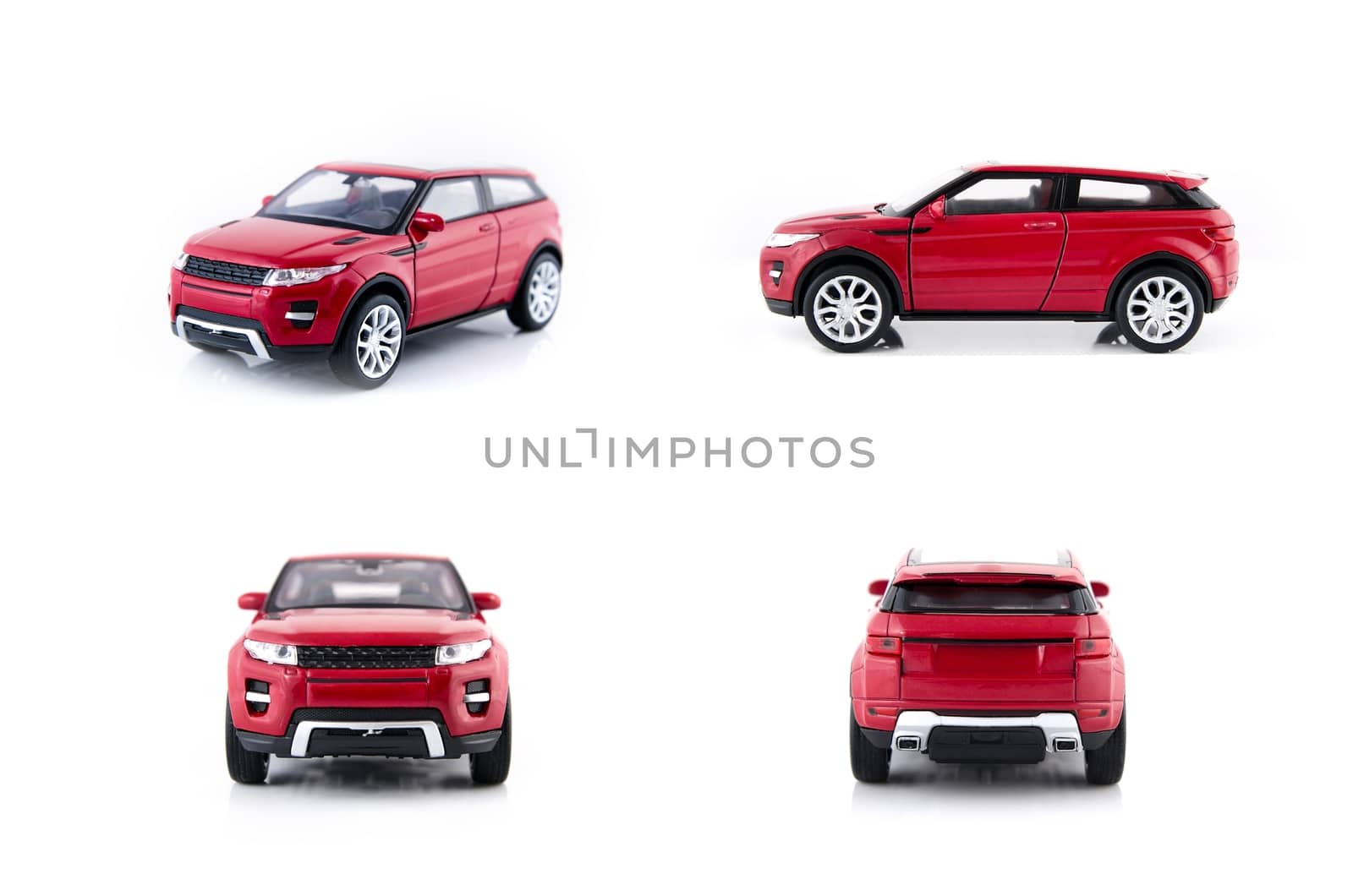 Red car toys set isolated on white background