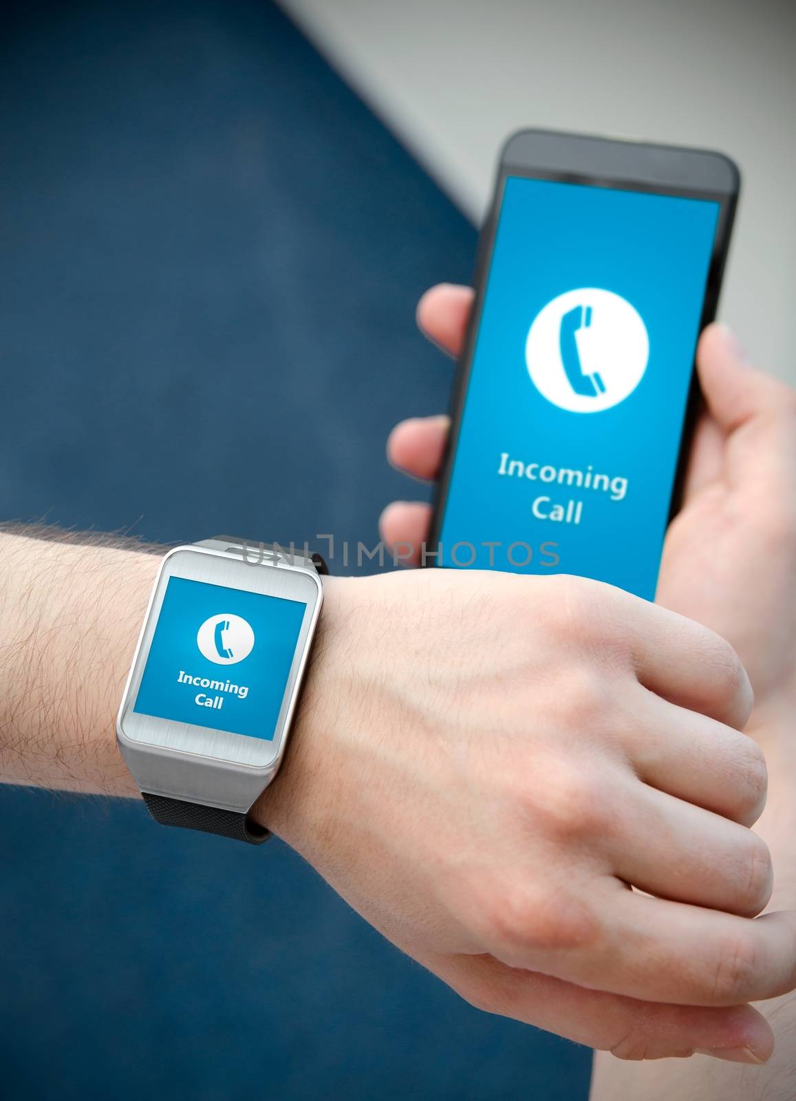 Incoming call notification on smart watch connected to smart phone