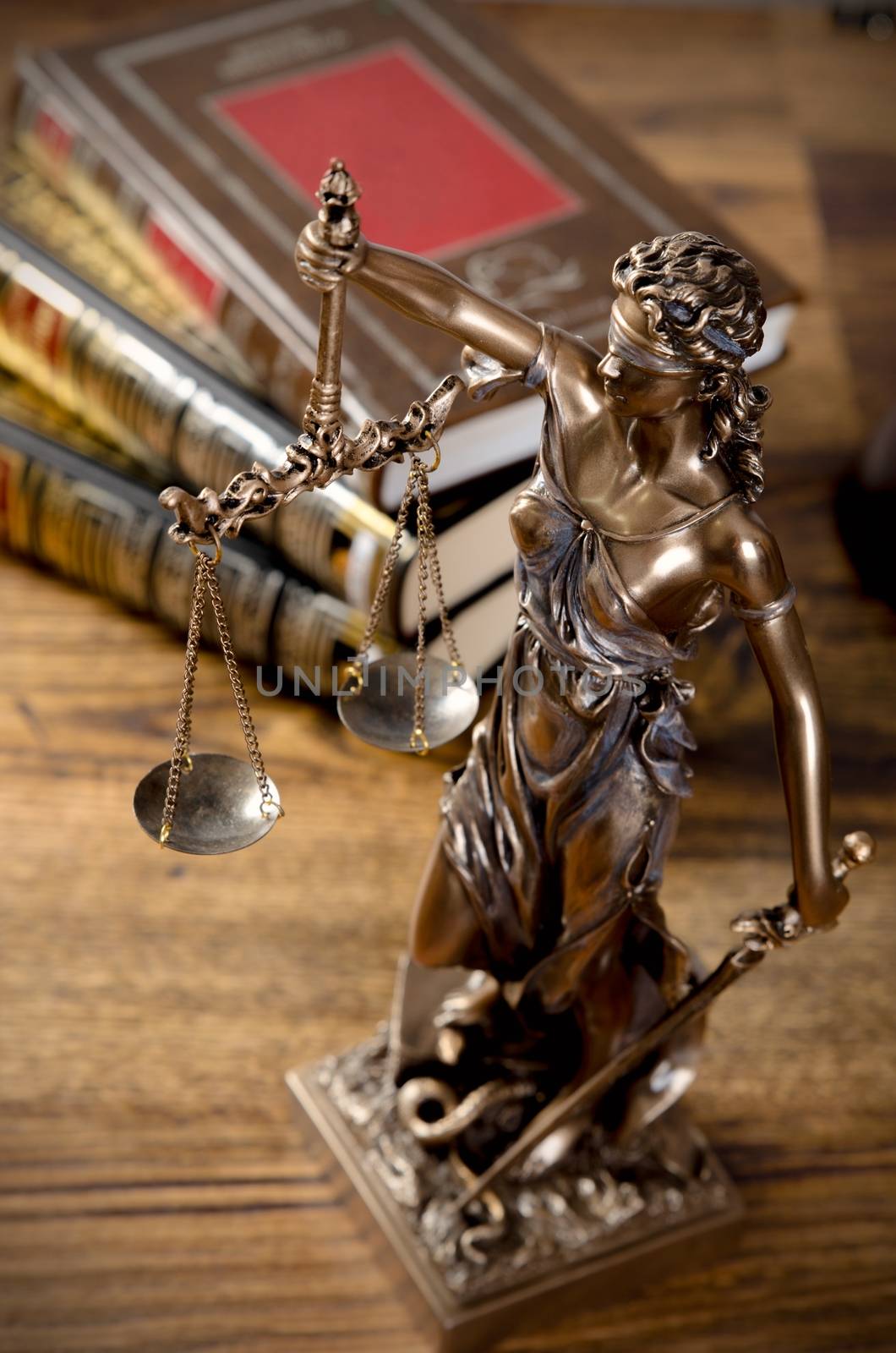 Law concept with Themis and books in background by simpson33