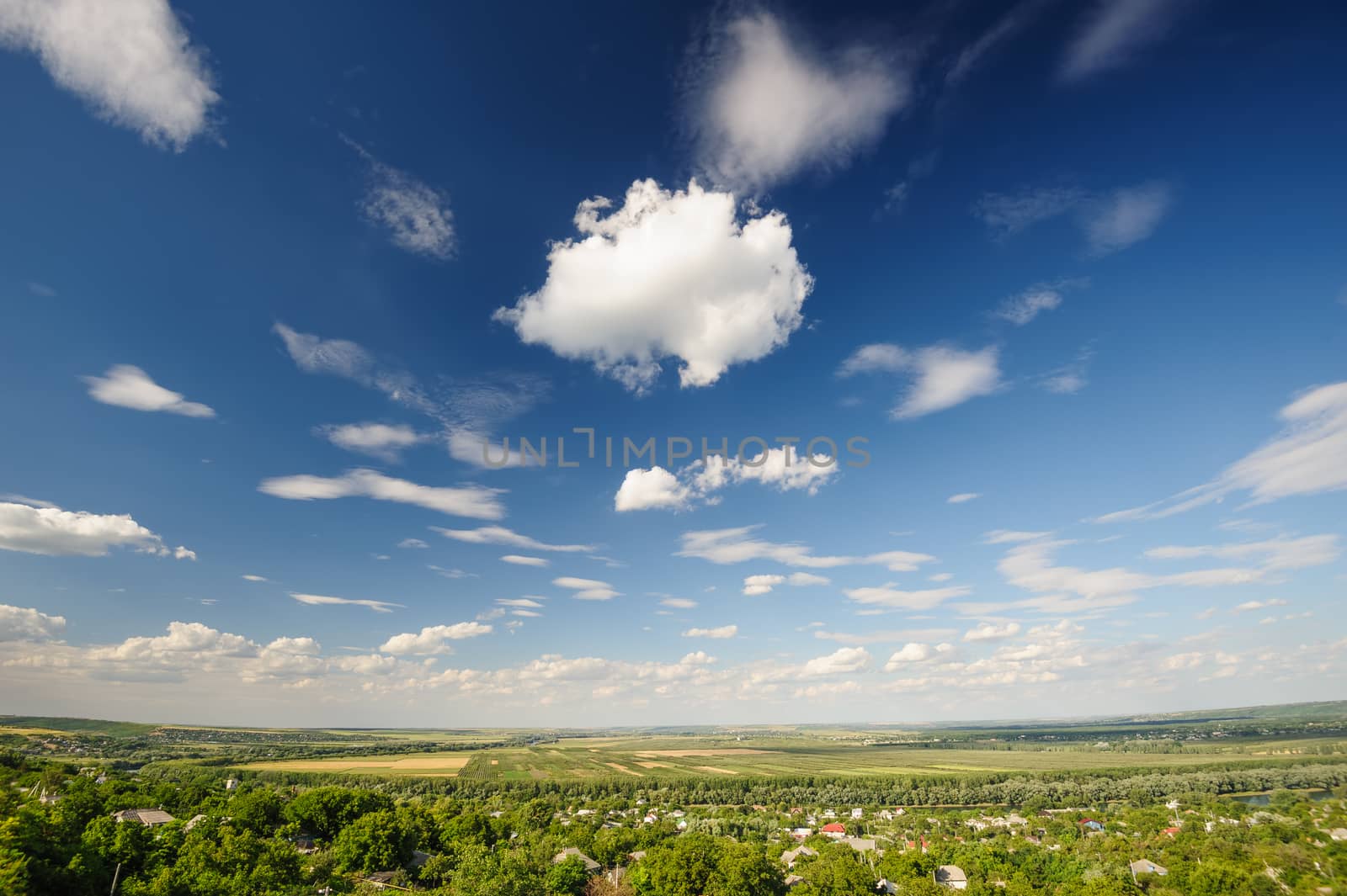 Road and agricultural fields, typical landscape in Republic of Moldova