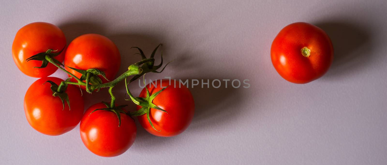 Tomatoes twig on the white background  wide screen by Deniskarpenkov