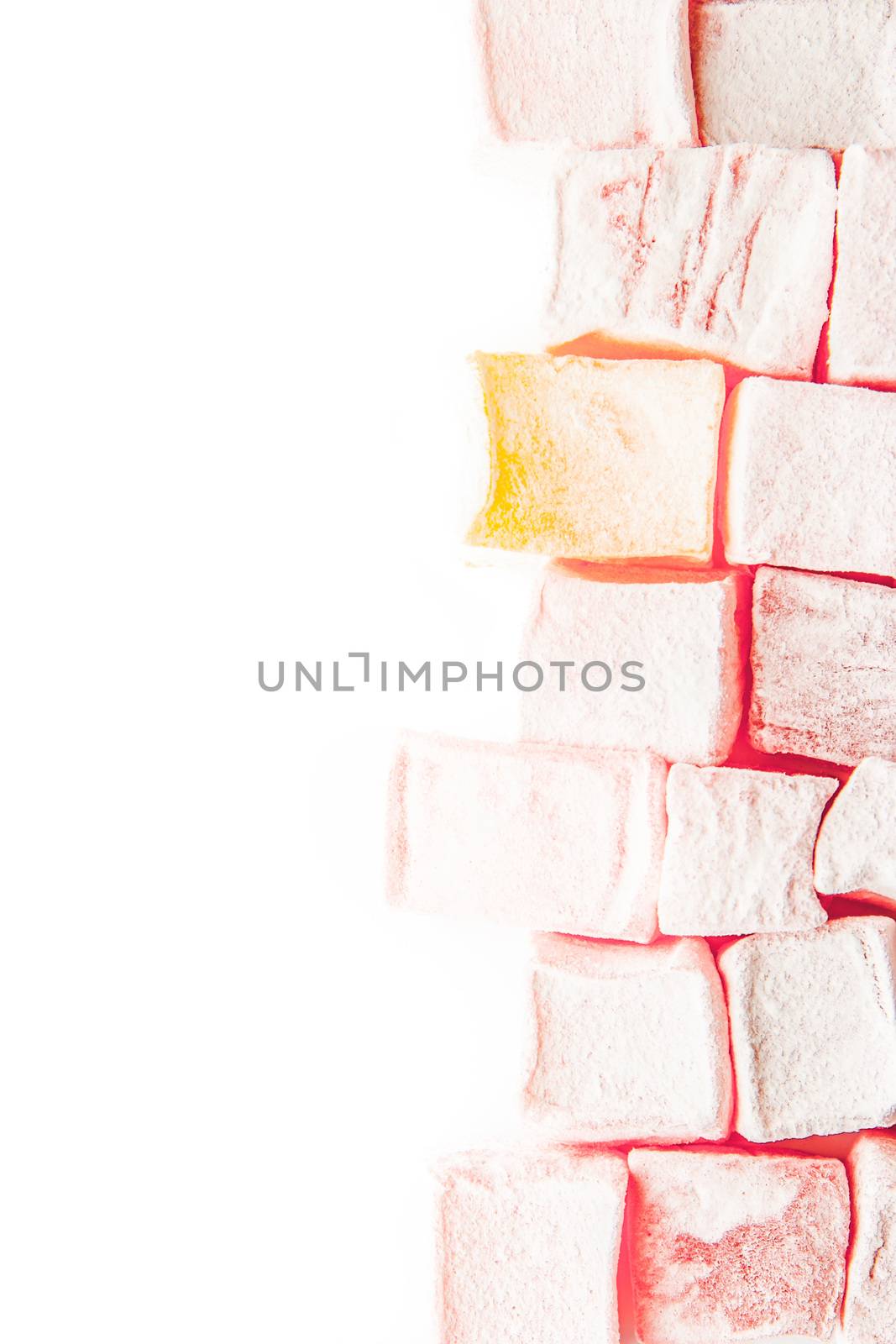 Turkish delight at the right of the white background vertical