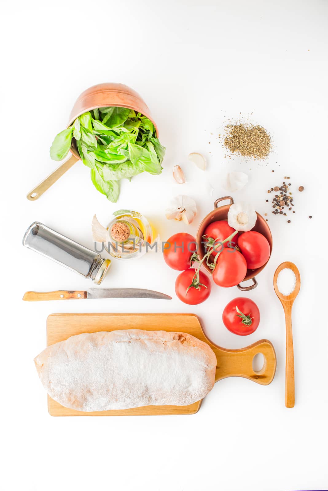 Ingredients for  bruschetta on the white background