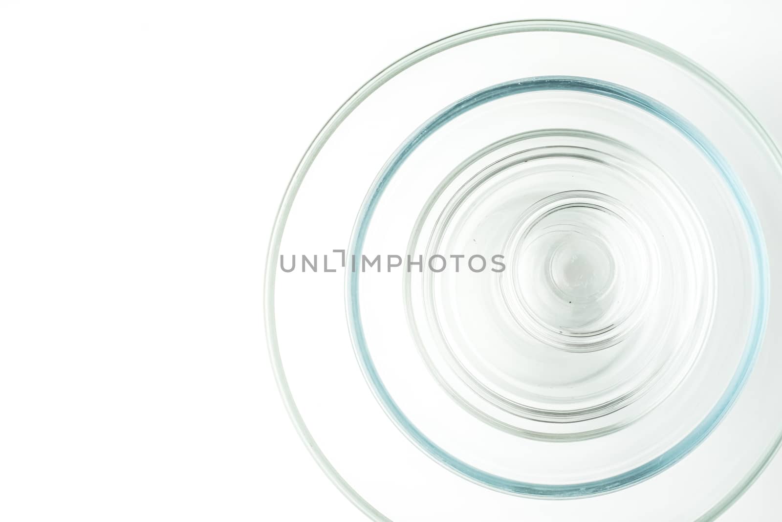 Set of the glass bowl on the white background  top view