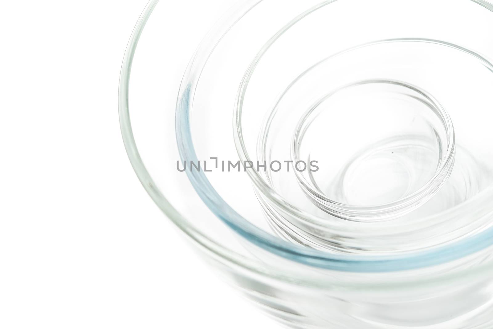 Set of the glass bowl on the white background