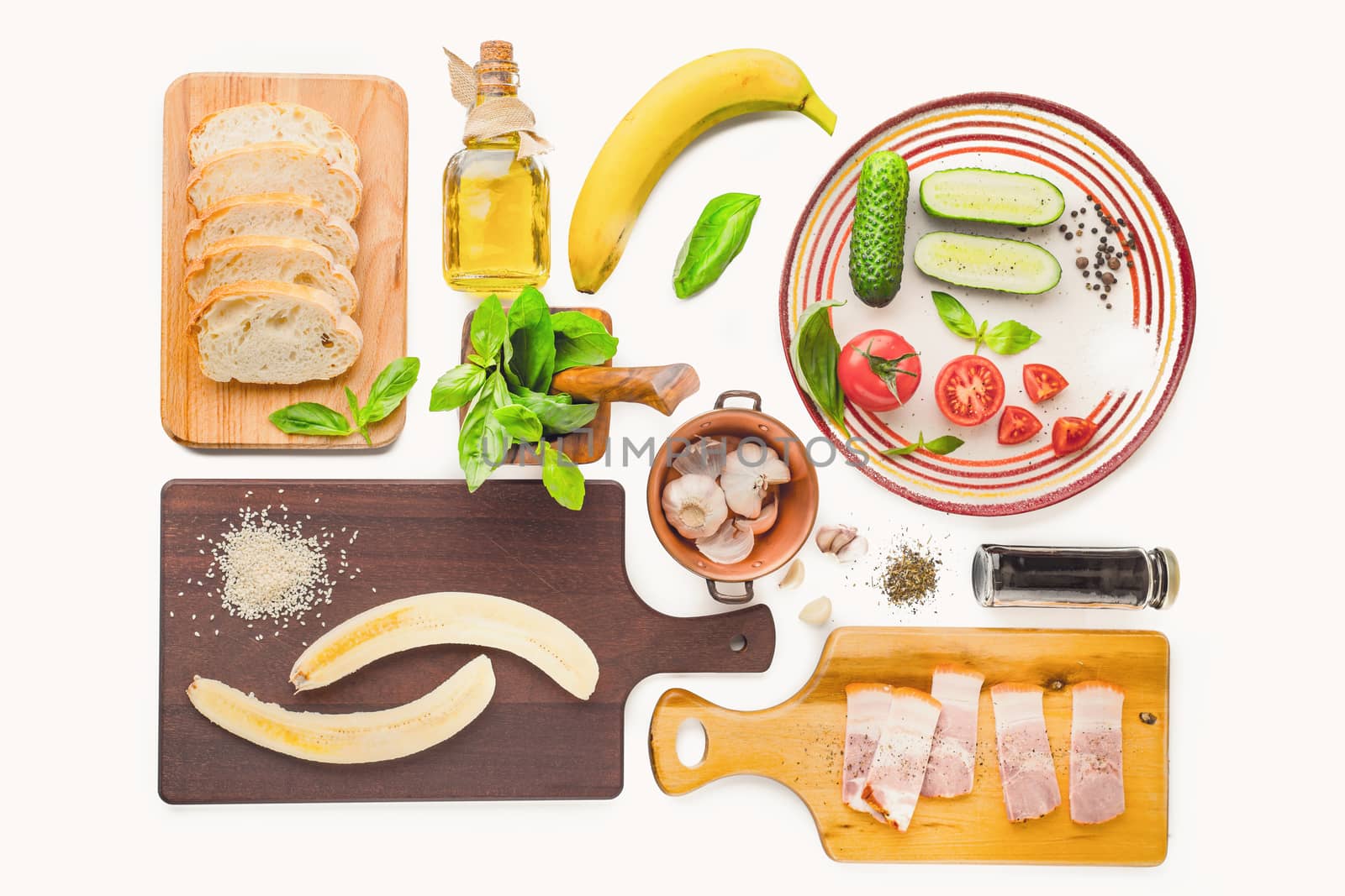Ingredients for tartines on the white background