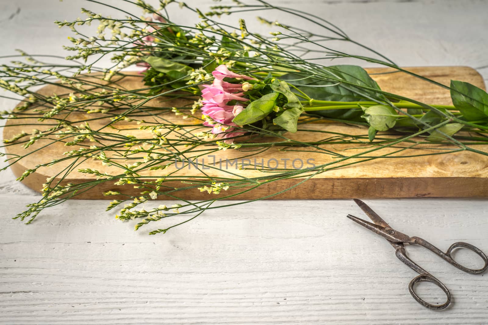 Summer flower on the wooden board