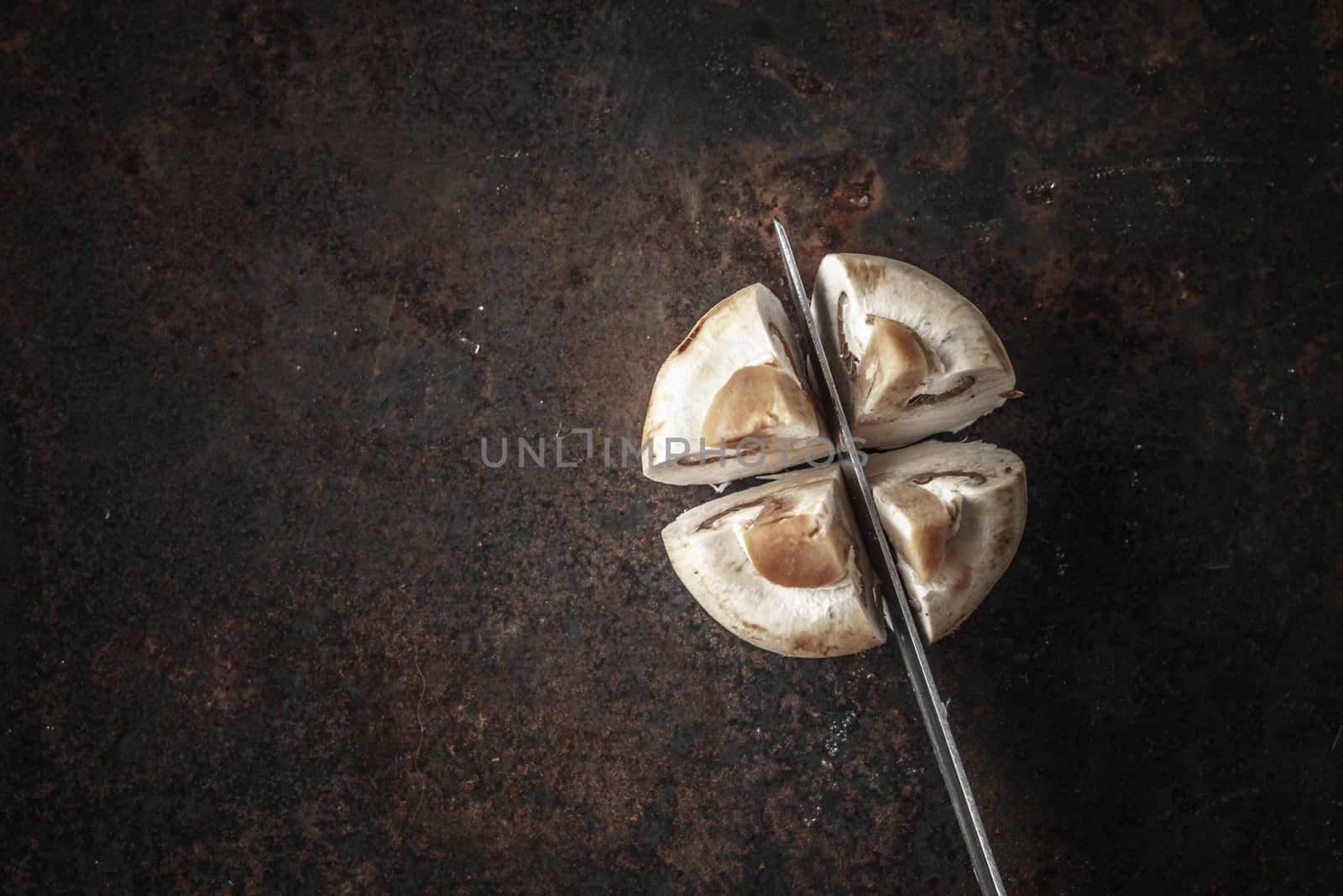 Cutting mushroom on the old metal background horizontal by Deniskarpenkov