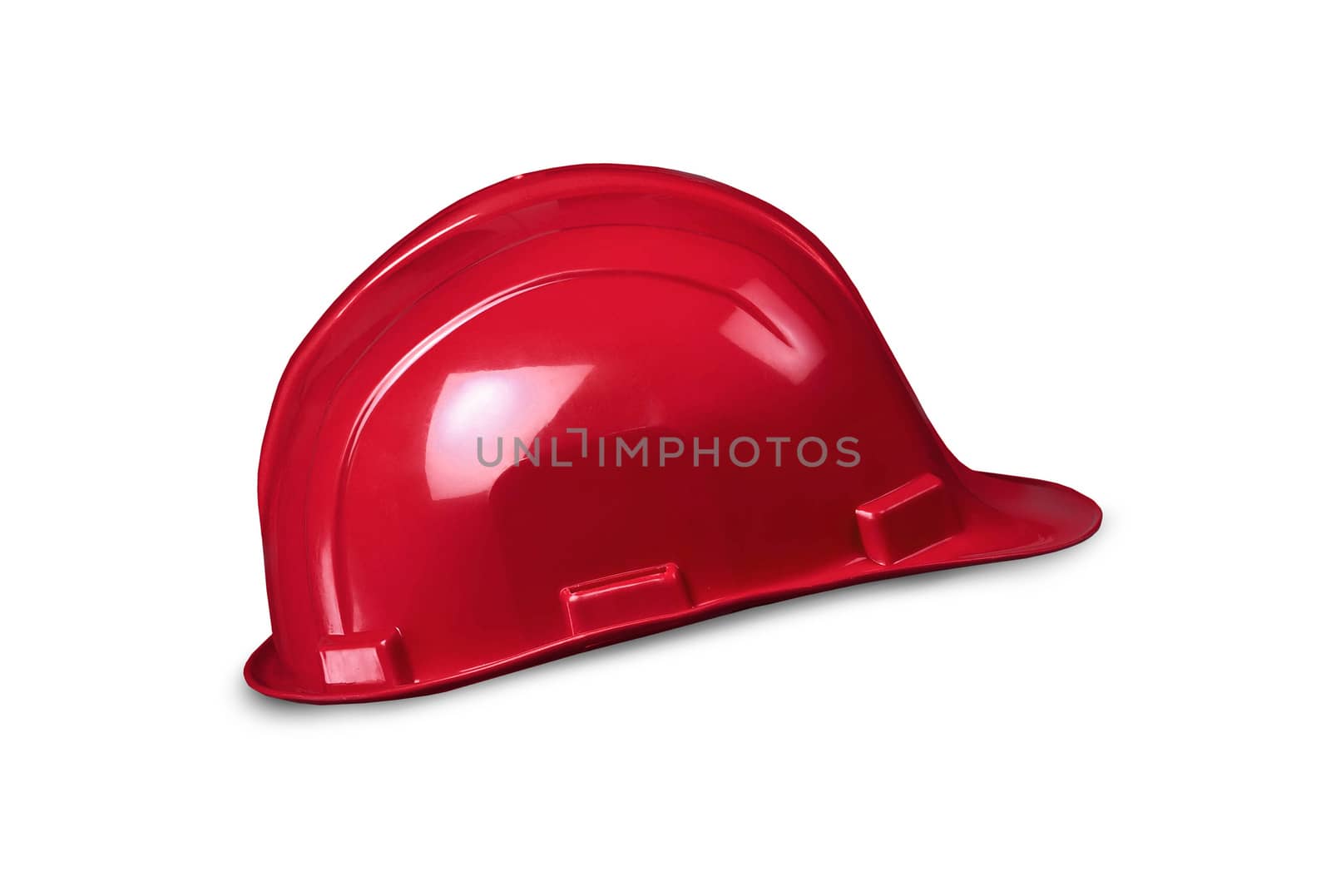 Red builder's helmet isolated