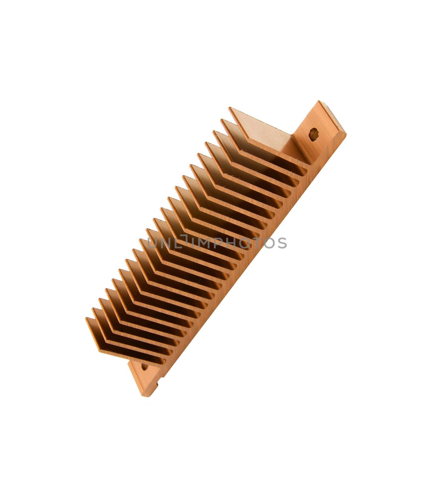 Closeup of an golden cpu cooler isolated on white