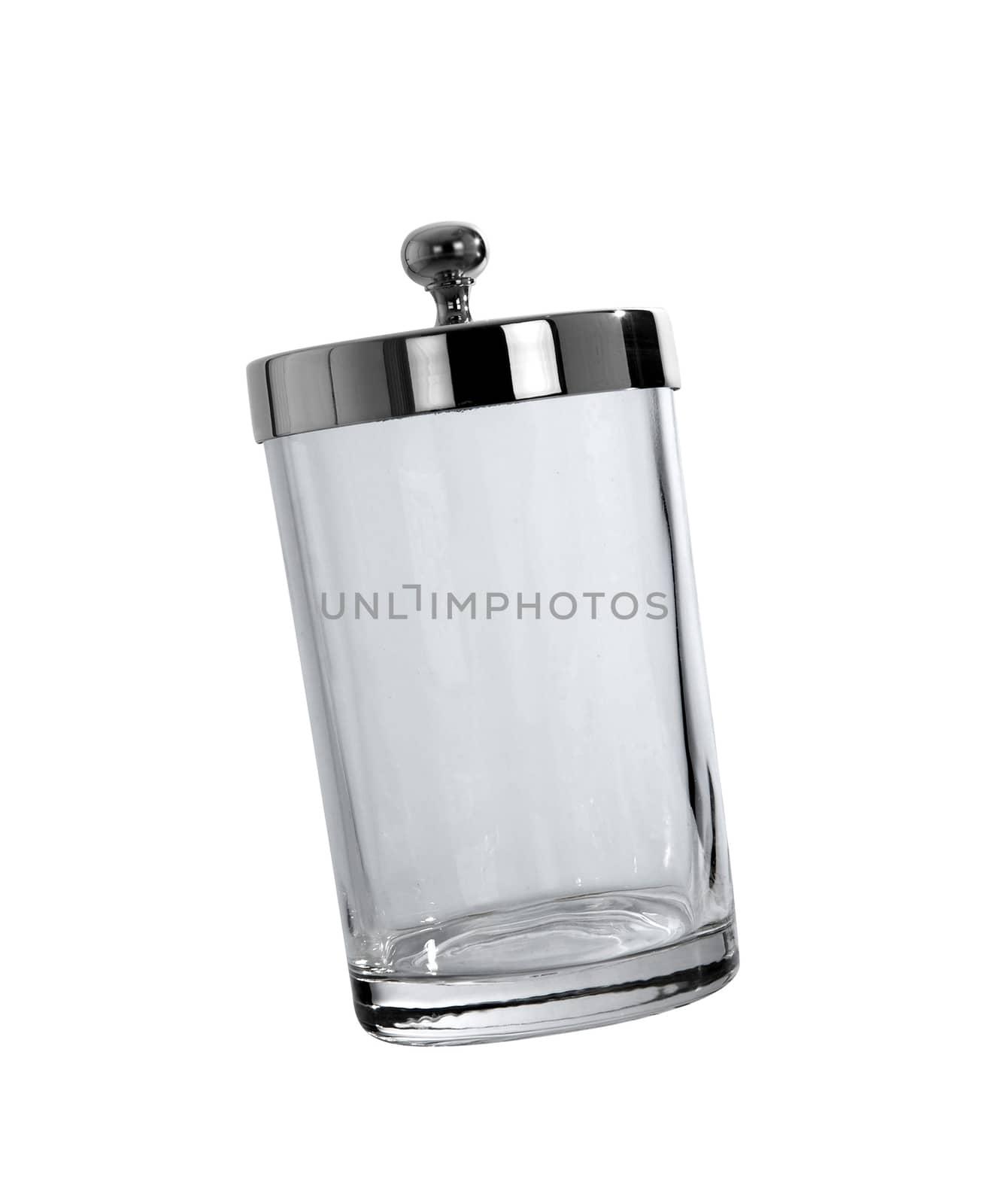 Empty glass bottle standing on white background