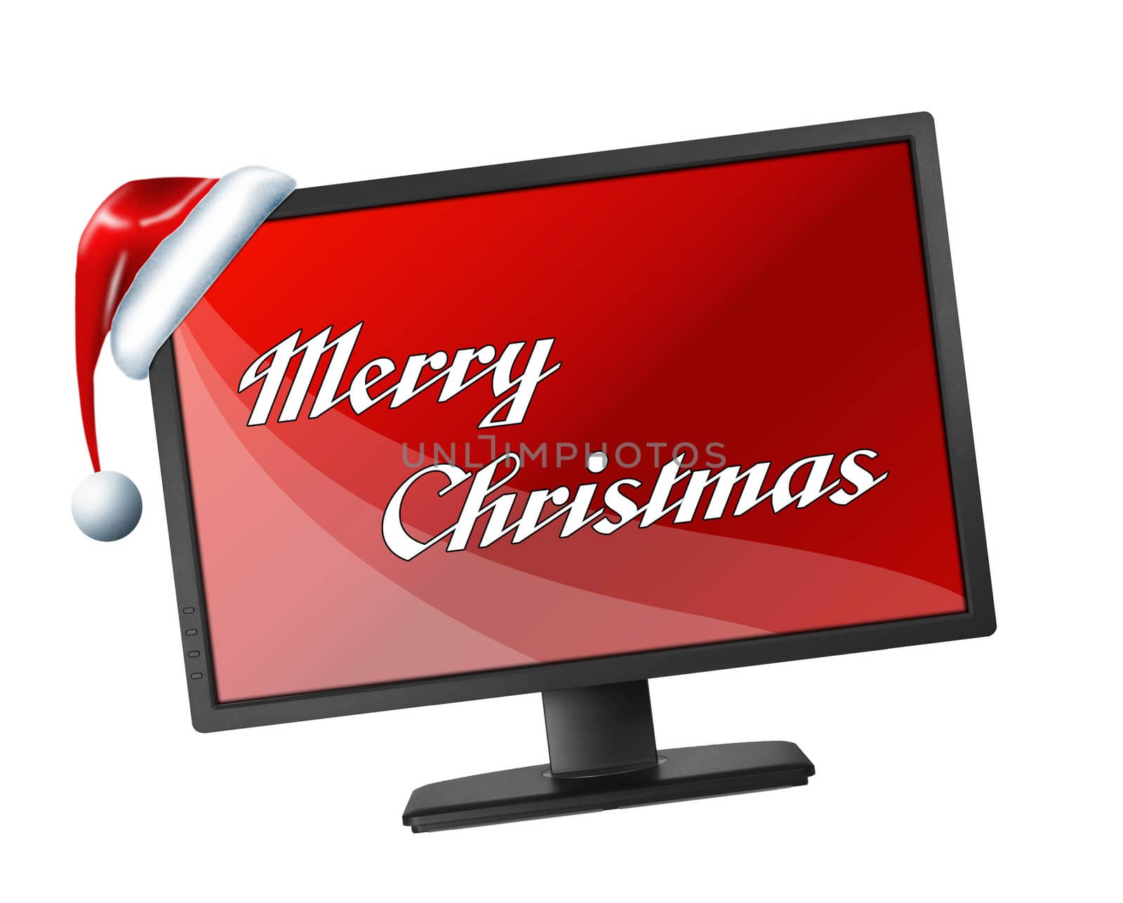 Monitor with red screen and Merry Christmas text by shutswis