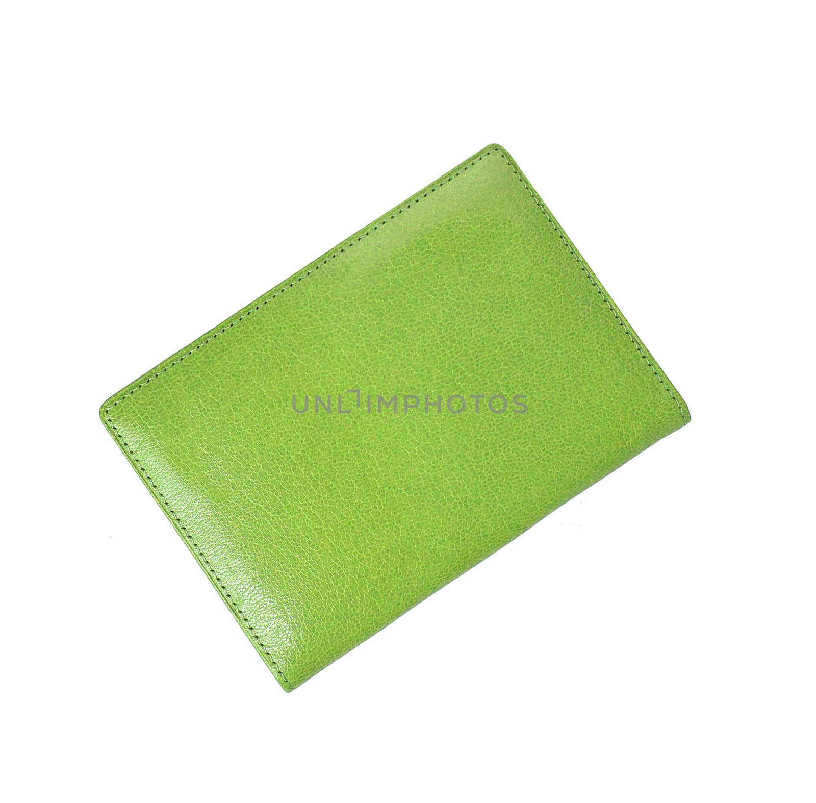 green leather case note book isolated on white background
