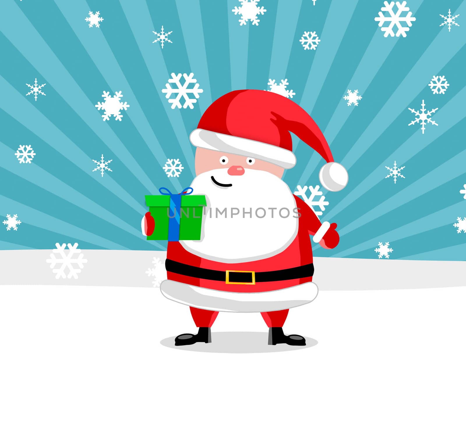 Santa ouside with a present