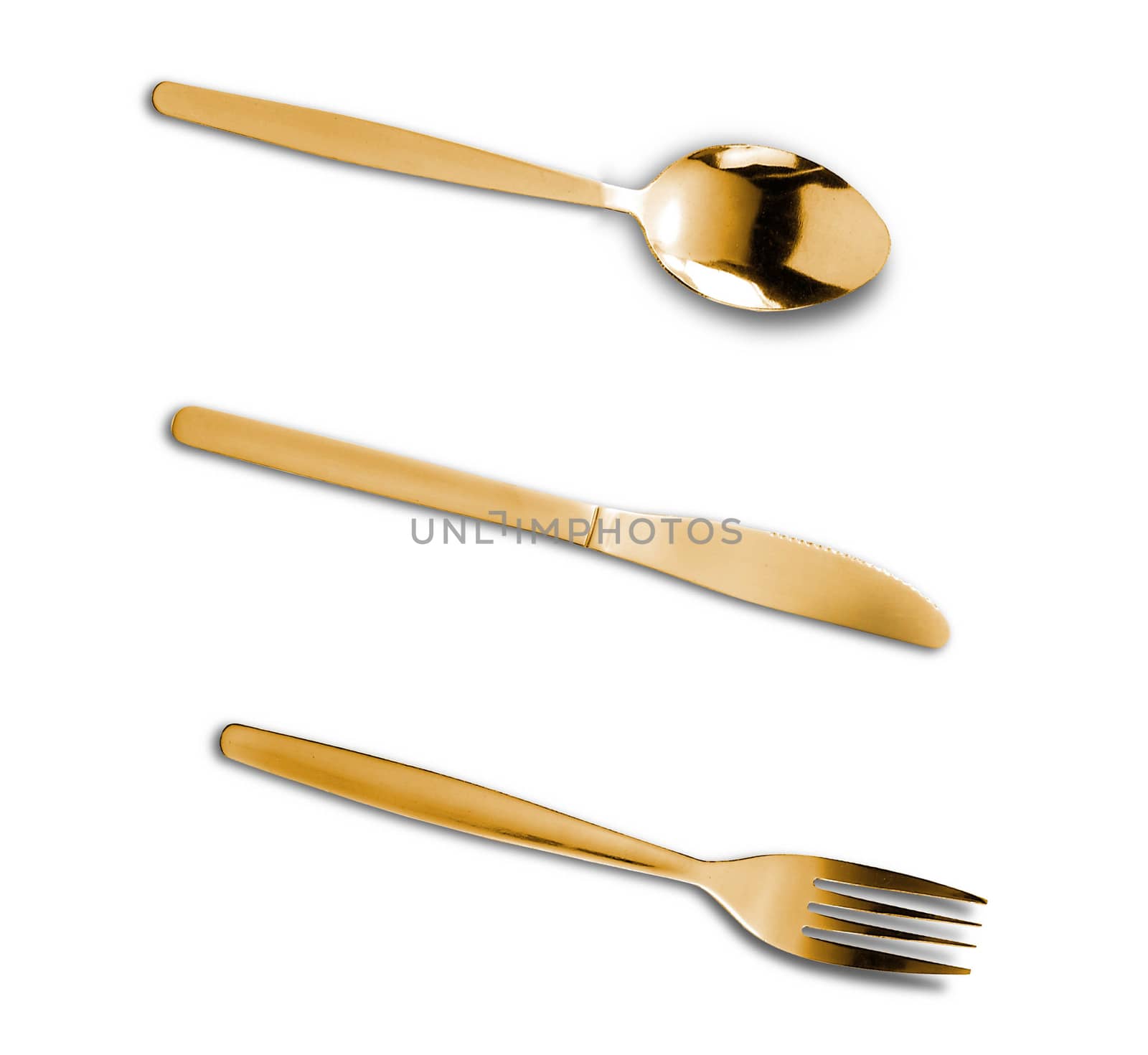 The golden plug and knife isolated on white