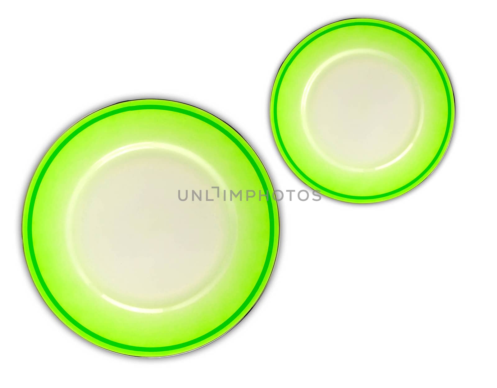 Green plates on white background