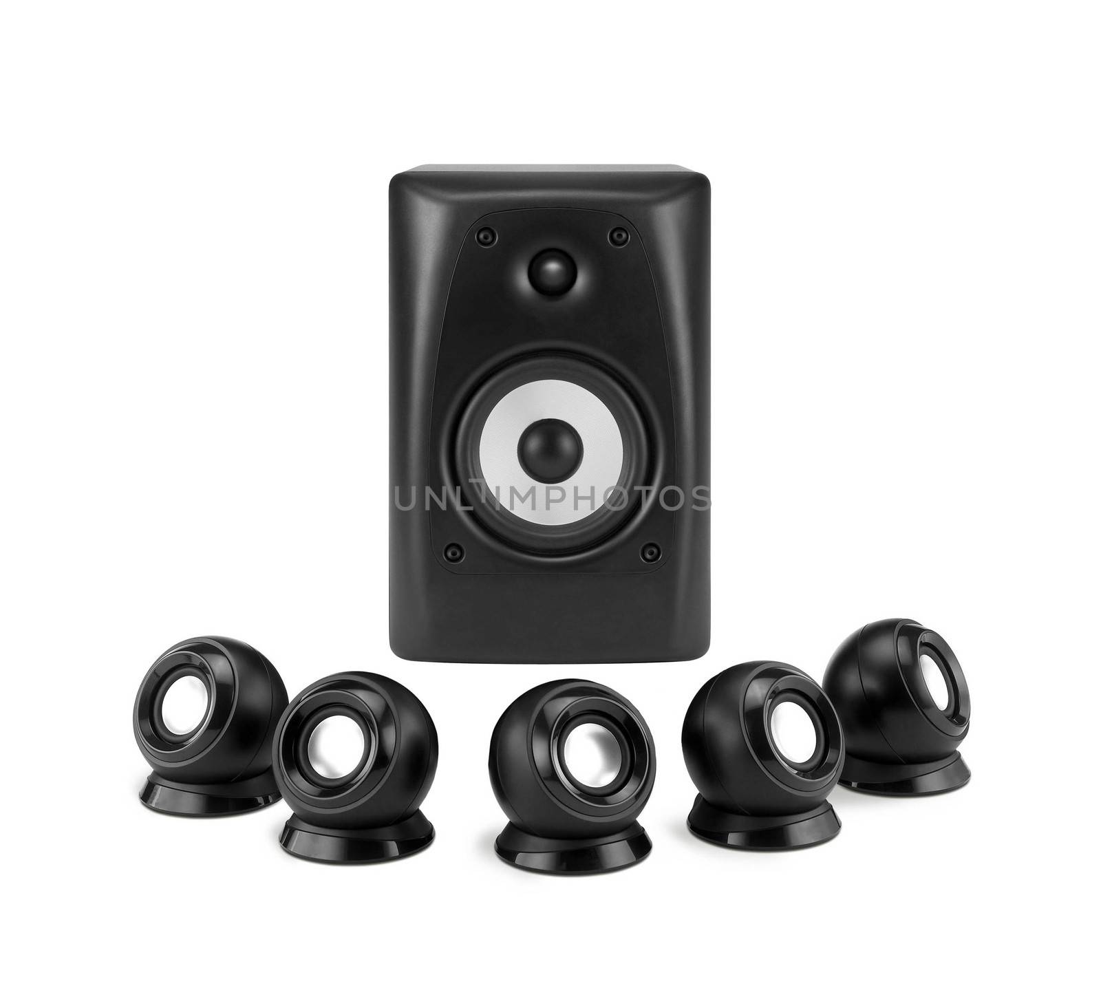 set of sound speakers isolated on white background