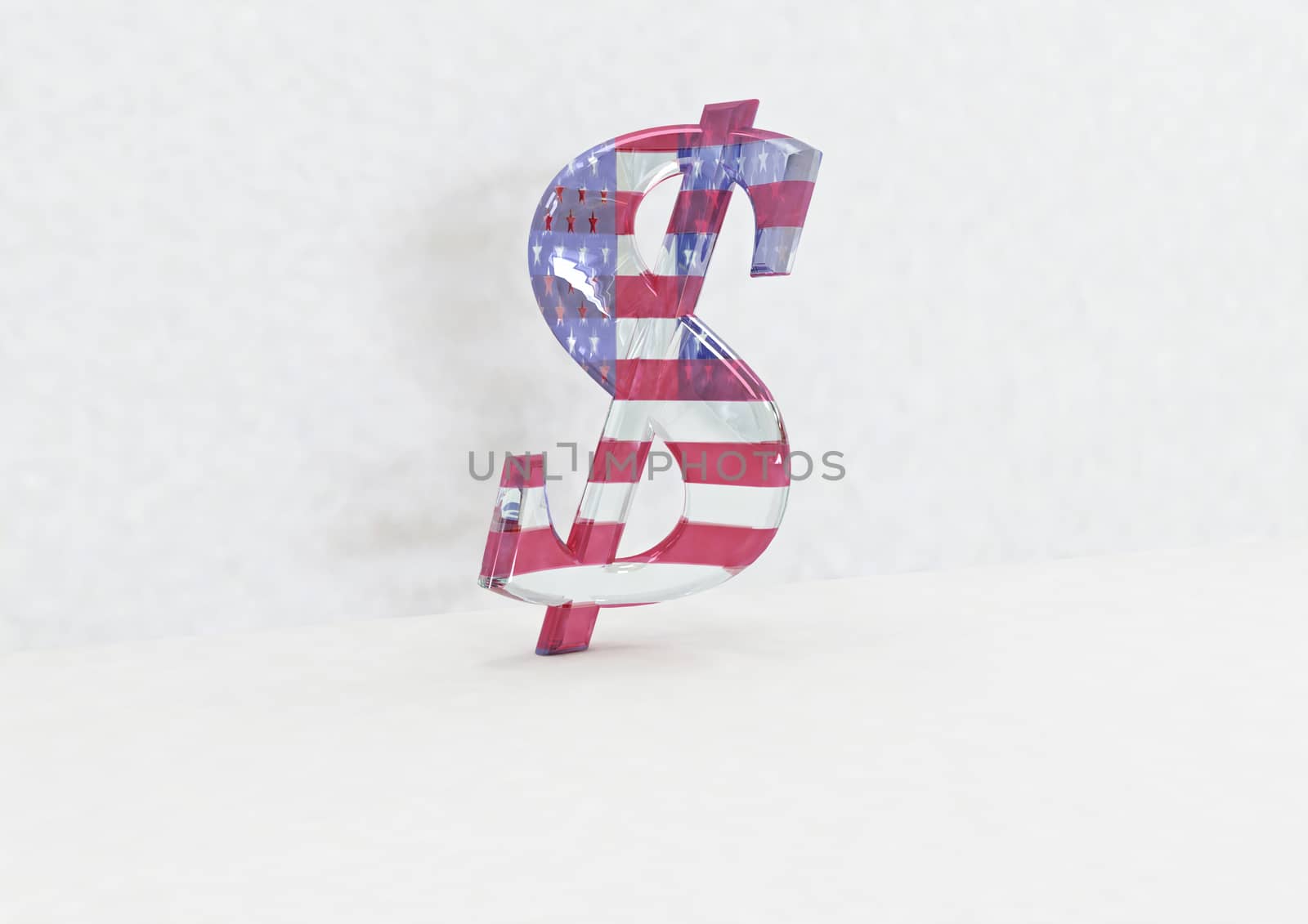 Big three-dimensional dollar sign with reflection. and shadow