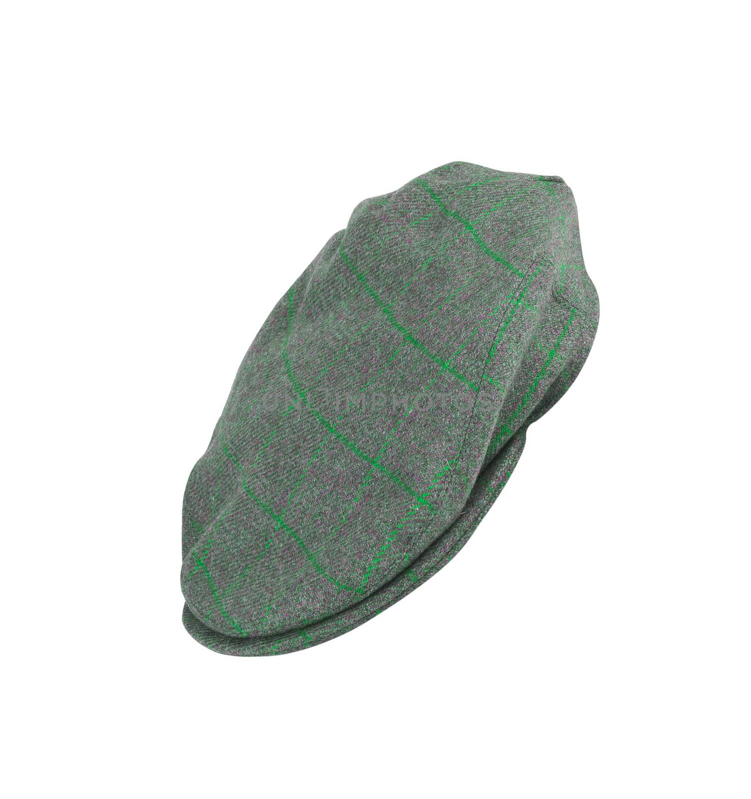green felt man's cap isolated on white