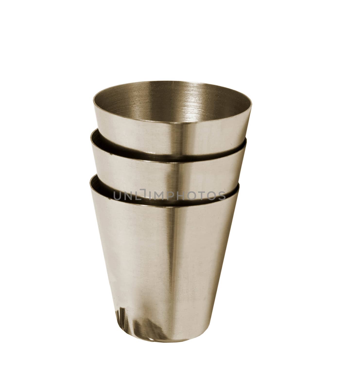 Big steel cup with lid and handle isolated on white