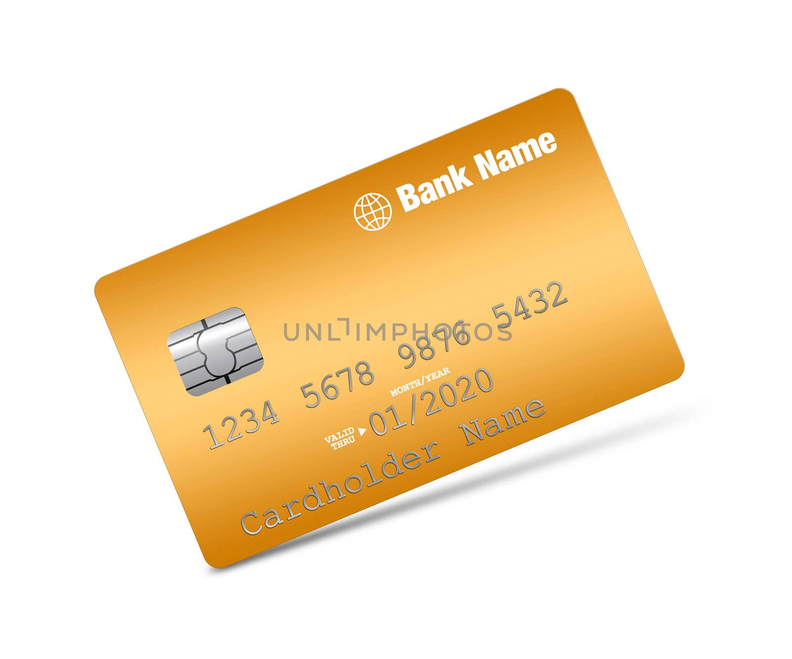 Golden credit card on a white background