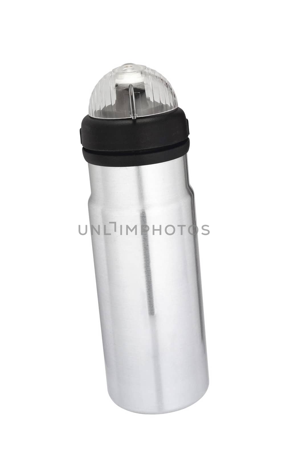 silver drinking sport bottle isolated on white