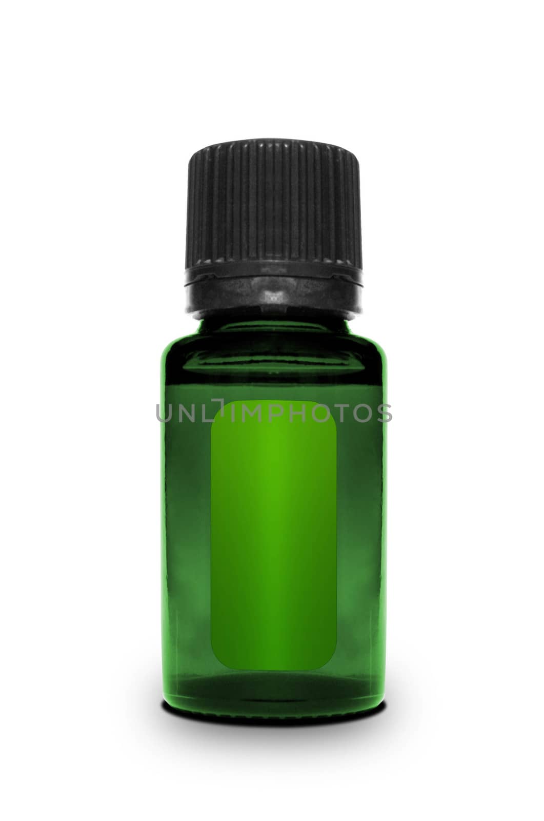 Single small bottle with drug isolated over white background