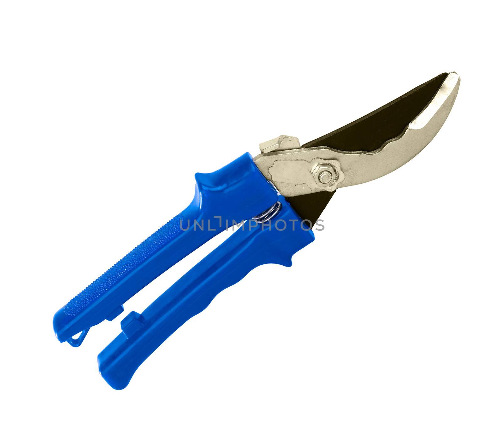 blue garden shears isolated on a white background.