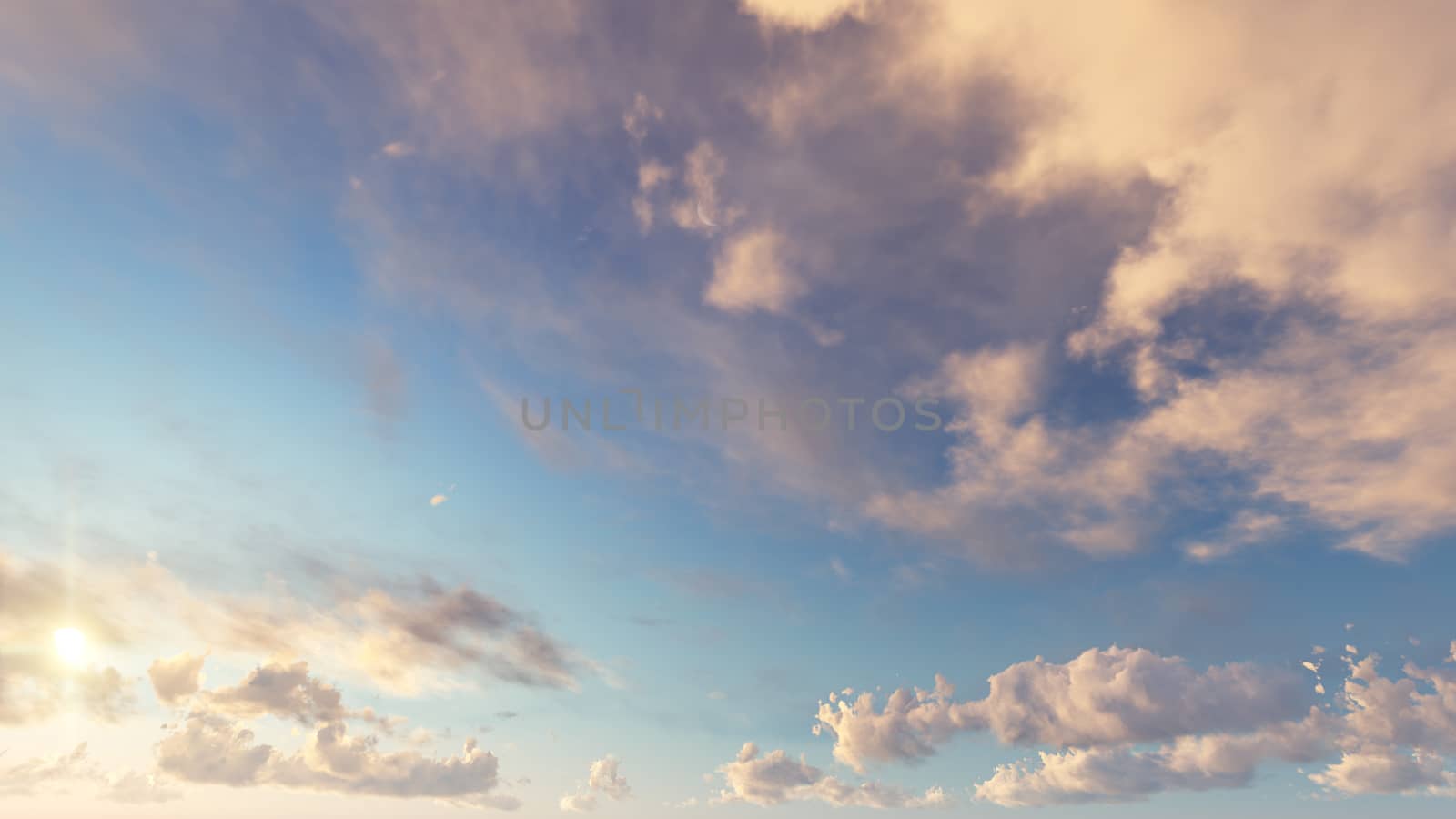 Cloudy blue sky abstract background, blue sky background with tiny clouds, 3d rendering

