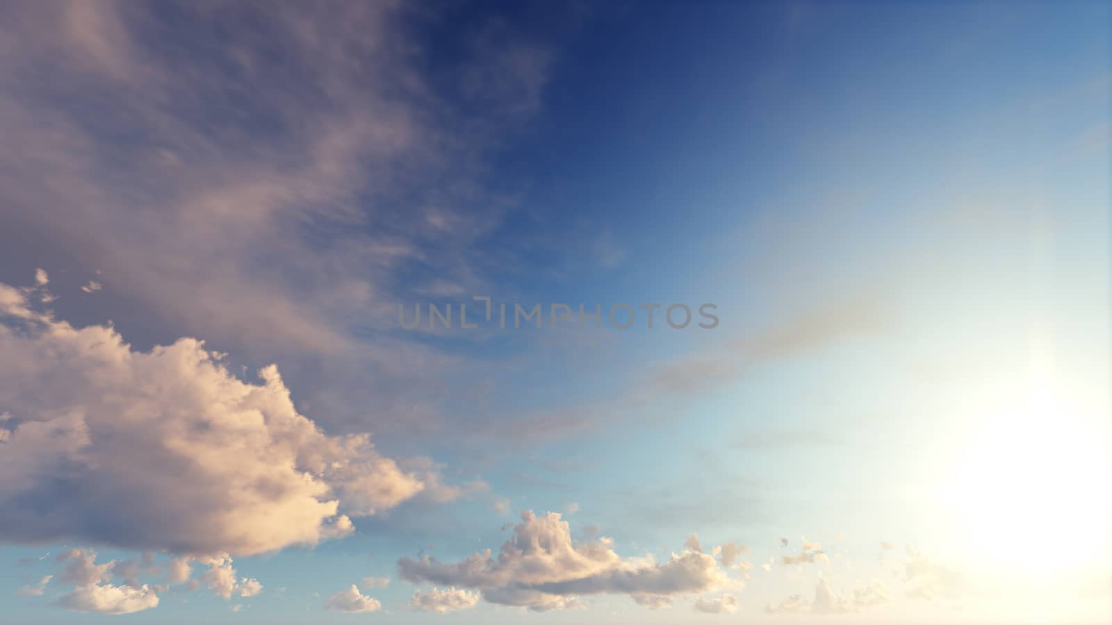 Cloudy blue sky abstract background, blue sky background with tiny clouds, 3d rendering

