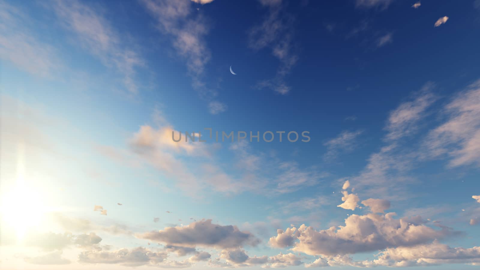 Cloudy blue sky abstract background, blue sky background with tiny clouds, 3d rendering

