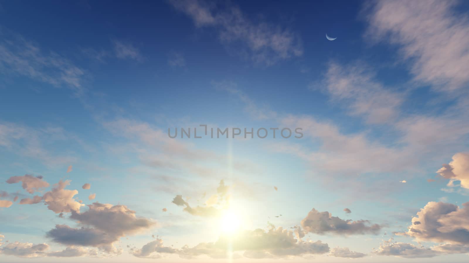 Cloudy blue sky abstract background, blue sky background with tiny clouds, 3d rendering

