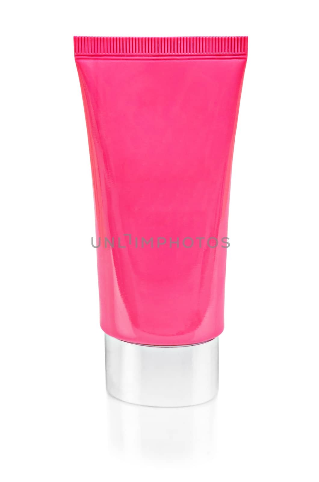 Pink cosmetic plastic bottle. by Gamjai